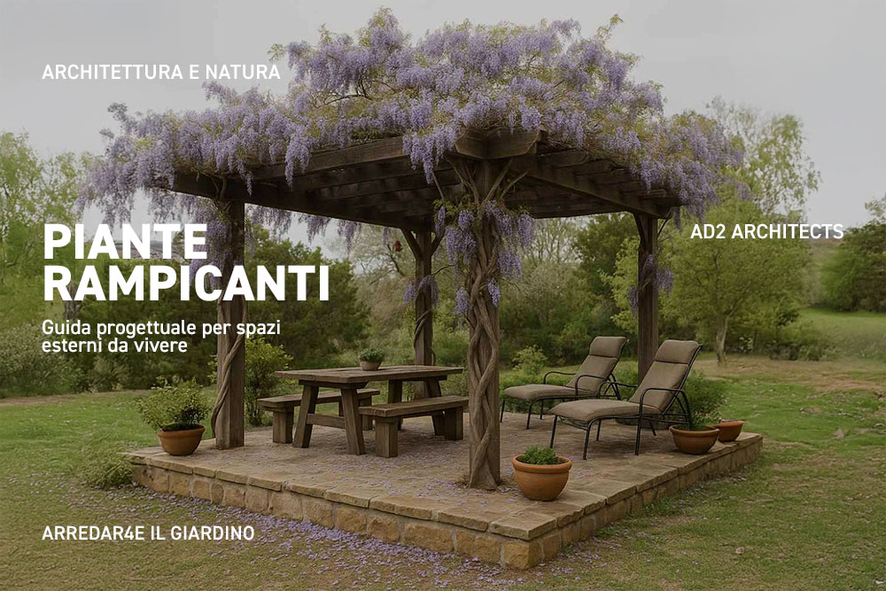 Piante rampicanti che decorano un gazebo in legno in giardino, con fioriture abbondanti e atmosfera naturale