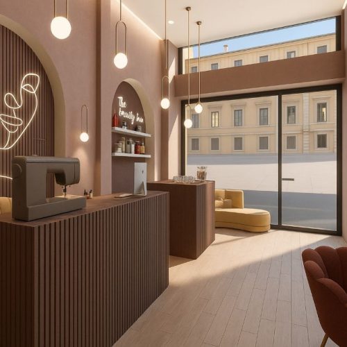 Bancone reception centro estetico Milano - Idee arredamento negozio AD2ARCHITECTS